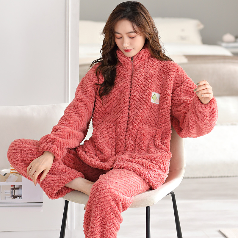 珊瑚绒睡衣女款2024新款秋冬加绒加厚法兰绒家居服可外穿时尚套装