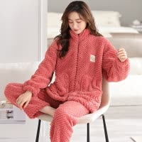 珊瑚绒睡衣女款2024新款秋冬加绒加厚法兰绒家居服可外穿时尚套装