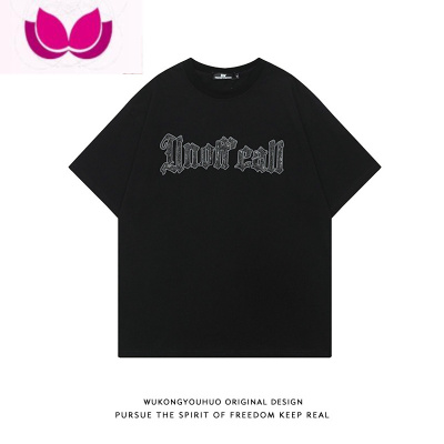 七斓美式复古字母刺绣圆领短袖T恤男潮牌宽松情侣休闲百搭tee