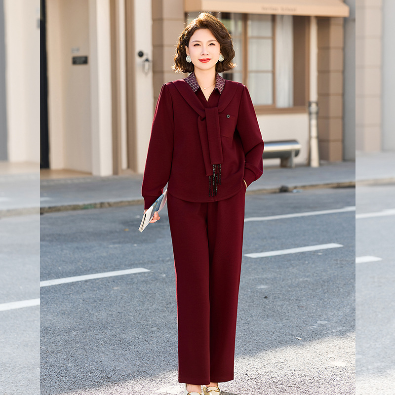 春秋妈妈套装时尚中老年女大码宽松两件套春装上衣+裤子女款