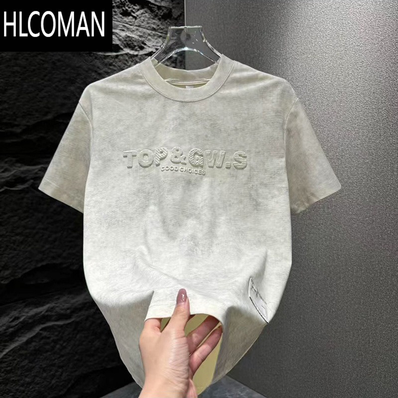 HLCOMAN2025新款圆领扎染短袖男士时尚百搭休闲T恤情侣款潮流高级感半袖