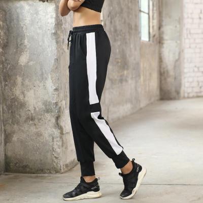 珂卡慕(KEKAMU)运动休闲拼条宽松瑜伽裤大码跑步高腰弹力速干收脚健身九分裤女白条裤子S90~105斤-