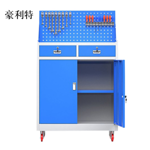 豪利特工具柜加厚铁皮储物柜工厂车间用带抽屉汽修多功能收纳柜灰蓝色二斗小柜含轮子