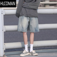 HLCOMAN美式复古牛仔短裤男夏季薄款潮牌水洗中裤直筒宽松休闲新款五分裤