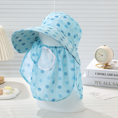 女遮阳防晒帽子采茶遮脸遮阳帽子韩版大檐口罩披肩户外骑车太阳帽