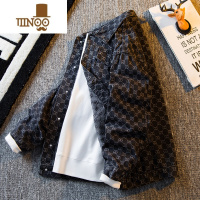 YANXUHPCP秋季牛仔外套男潮牌字母感宽松I痞帅炸街夹克休闲上衣