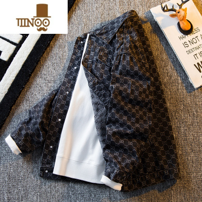 YANXUHPCP秋季牛仔外套男潮牌字母感宽松I痞帅炸街夹克休闲上衣