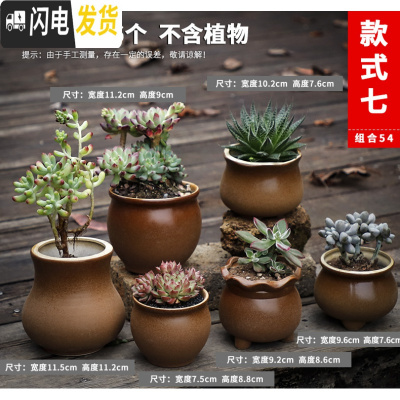 三维工匠多肉花盆粗陶透气大口径家用创意个性肉肉植物陶瓷老桩盆 套装七 中等花盆容器
