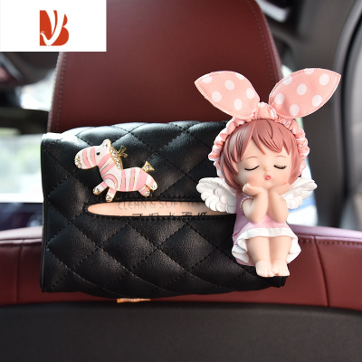 三维工匠车载纸巾盒车内卡通安妮椅背挂式多汽车扶手箱收纳抽纸盒套% 粉色斑马-粉波点[安妮纸巾盒]★