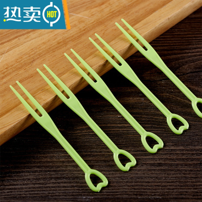 敬平水果叉塑料透明创意家用水果叉子点心蛋糕试吃水果签插 绿色简装500只(买5送1)