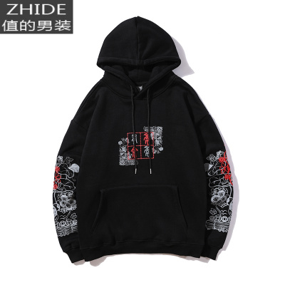 SUNTEK中国风炸街连帽卫衣男女国潮牌学生日系复古宽松冬季加绒加厚上衣卫衣