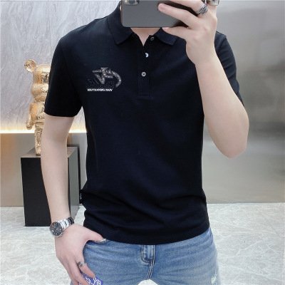 夏季潮流运动翻领短袖POLO衫男时尚个性刺绣休闲简约翻领T恤