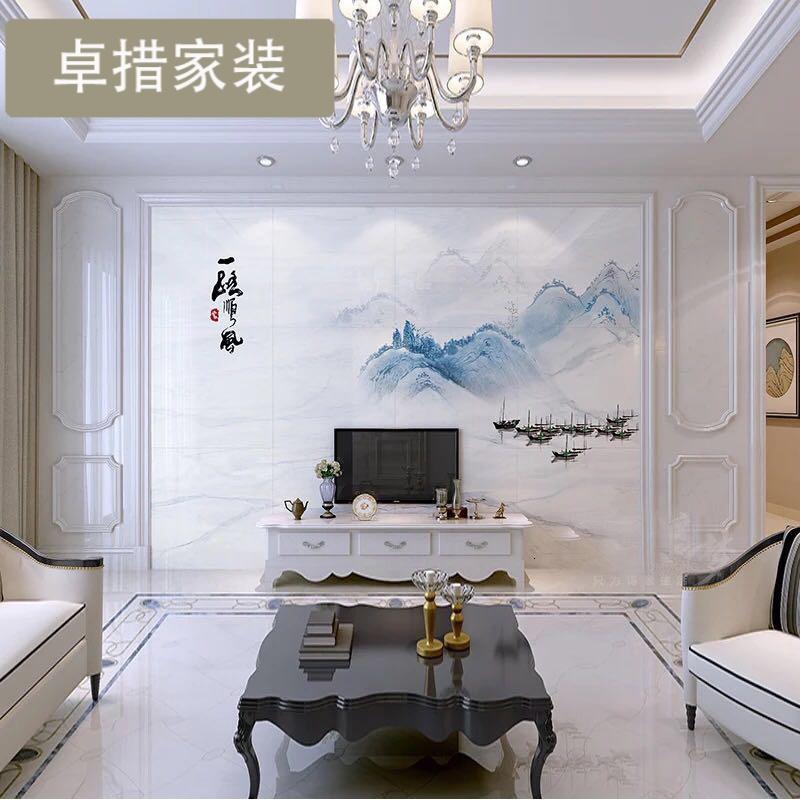 瓷砖背景墙边框简约微晶石影视墙客厅大理石瓷砖装饰造型一路顺风壹德
