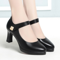 高跟女鞋时尚模特专用走秀鞋粗跟舒适小尖头厚底防水台女士单鞋_1