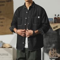 春秋季新款长袖牛仔衬衫男韩版潮流ins宽松帅气百搭衬衣港风外套