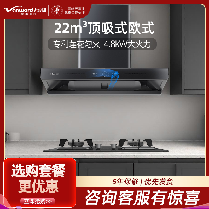 万和(Vanward)22m³吸力侧吸烟机4.8KW燃气灶CXW-380-X739A+JZY-B9L50液化气烟灶套装