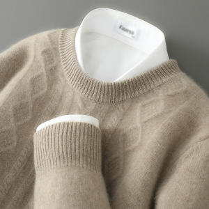 秋冬新款男士商务羊毛衫圆领套头宽松大码加厚毛衣打底针织羊绒衫