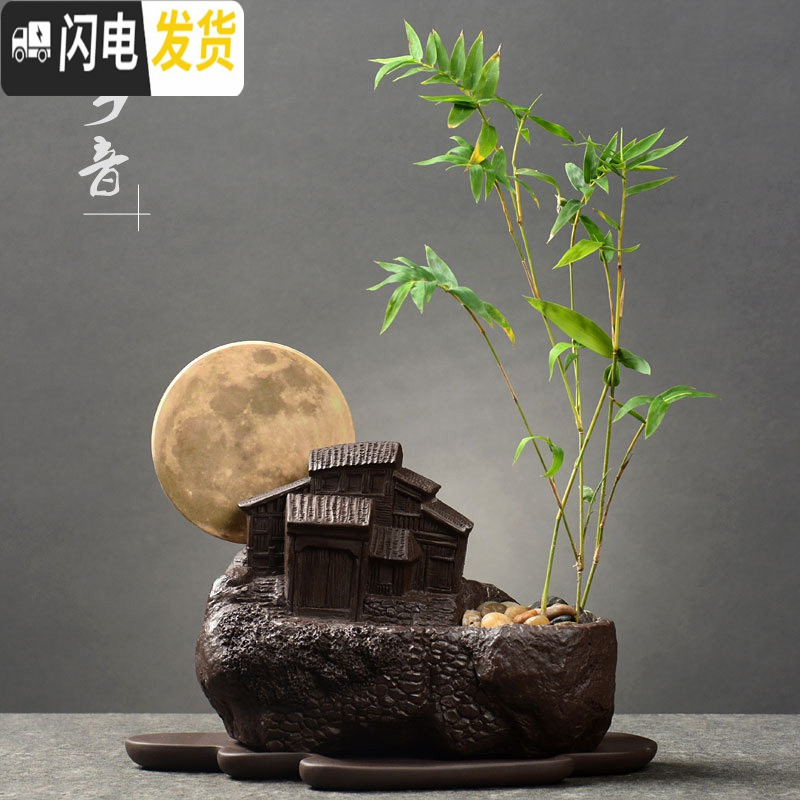三维工匠创意盆栽盆景仿古紫砂花盆 室内桌面个性绿植大号透气花器带托盘 乡音 中等花盆容器