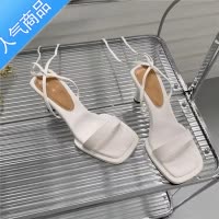 SUNTEK疯狂星团Burning~白色高跟鞋女2023夏新绑带露趾方头细跟罗马凉鞋