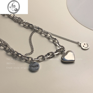 JiMi甜酷辣妹钛钢不掉色爱心卫衣项链女t恤装饰配饰新款嘻哈锁骨链潮 爱心钛钢链