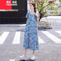 YIBUSHENG度假风碎花高级棉绸连衣裙女2024季新款气质人造棉海边大摆裙子
