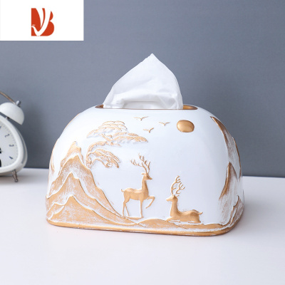 三维工匠抽纸巾盒家居装饰新中式轻奢现代简约客餐厅家用桌面创意陶瓷摆件 意境白