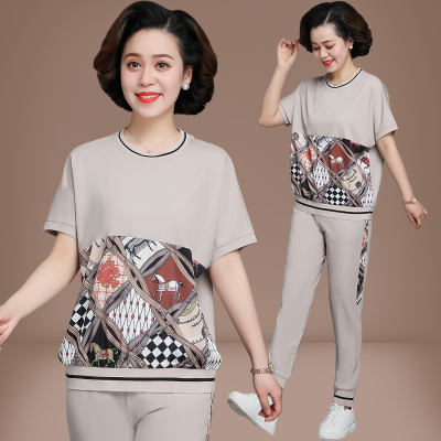 中年女运动休闲套装夏季气质显瘦大码妈妈减龄时尚小个子两件套