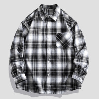 男装春秋季新款情侣格子衬衫男韩版潮流宽松翻领长袖衬衣绿色外套