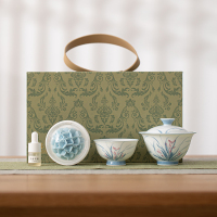 苏氏陶瓷(SUSHI CERAMICS)羊脂玉瓷手绘兰花盖碗香薰手捏花扩香器小套组