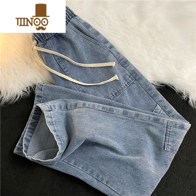 YANXU高街潮牌工装裤男日系松紧腰直筒宽松大码牛仔裤夏季阔腿休闲长裤