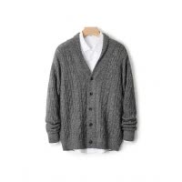 羊毛翻领开衫纽扣三股线青果领新款男士毛衣外套商务休闲外搭大码