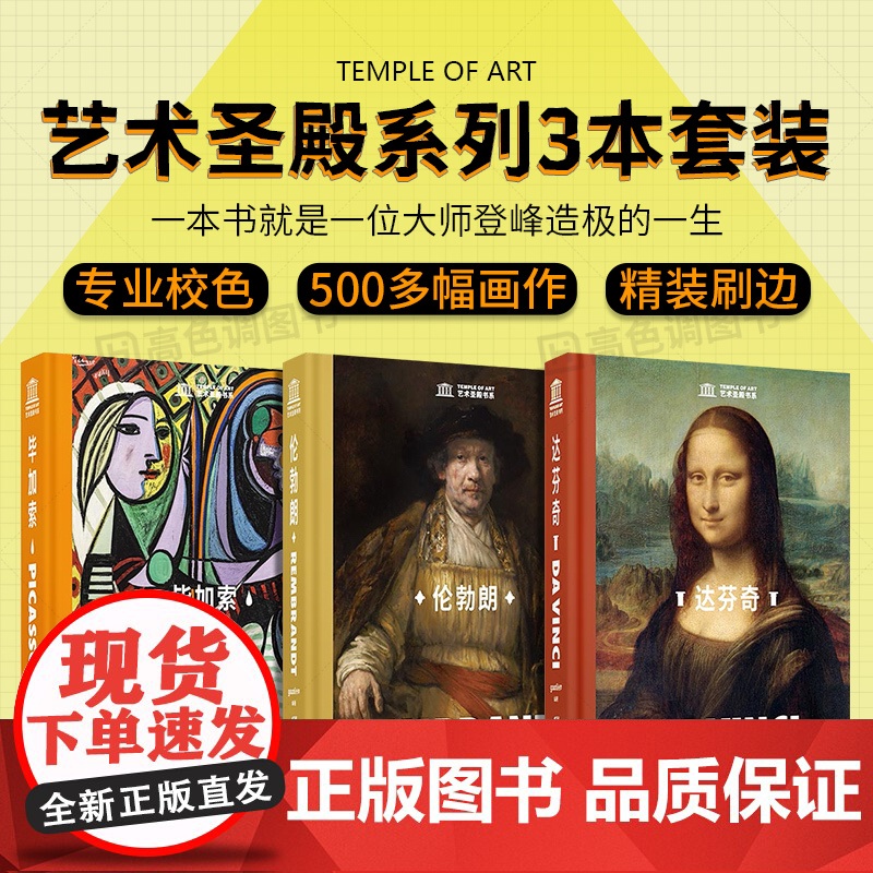艺术圣殿书系列3本套装 达芬奇 毕加索 伦勃朗 艺术大师绘画作品集画册画集名画欣赏