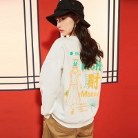 [直降价100元]唐狮春装新款卫衣女chic港风设计小众白色卫衣国潮圆领潮in