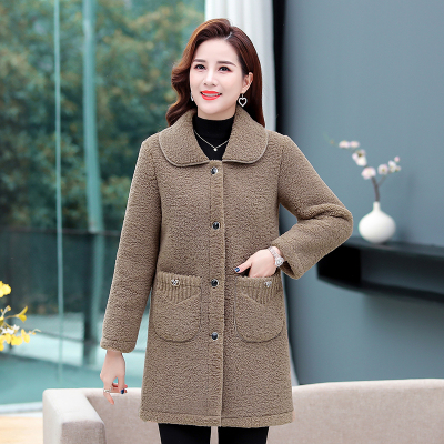 YIBUSHENG中老年2020年新款大衣女妈妈装加绒加厚颗粒绒羔毛一体外套
