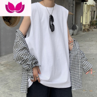 七斓纯色百搭背心男加肥加大码坎肩无袖T恤潮流胖子宽松夏装运动休闲