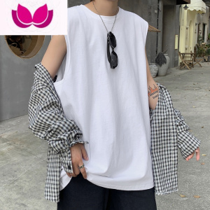 七斓纯色百搭背心男加肥加大码坎肩无袖T恤潮流胖子宽松夏装运动休闲