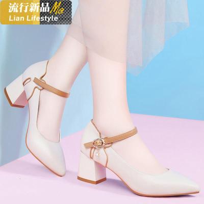 2020高跟鞋复古玛丽珍磨砂裸色单鞋浅口一字扣粗跟小皮鞋中跟女鞋知义(ZHIYI)休闲鞋