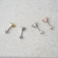 韩国进口立体蝴蝶镶钻小熊耳骨钉耳蜗钉单只送女朋友老婆情人节七夕生日礼物