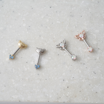 韩国进口立体蝴蝶镶钻小熊耳骨钉耳蜗钉单只送女朋友老婆情人节七夕生日礼物