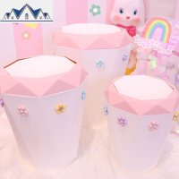 可爱泫雅小花家用大容量垃圾桶带盖学生宿舍少女心钻石摇盖废纸桶 三维工匠