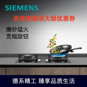 西门子ER7JGA23MP燃气灶 天然气灶4.5kW大火力双灶灶具台嵌两用灶台 钢化玻璃面板猛火高效蒸饭柜