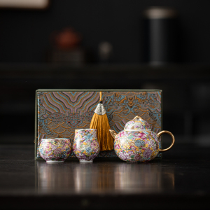 苏氏陶瓷(SUSHI CERAMICS)鎏银万花福禄非遗大师郑文强作品功夫茶具礼盒