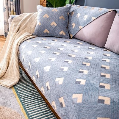 家柏饰(CORATED)北欧四季通用沙发垫防滑简约全包萬能沙发套罩布艺沙发巾沙发盖布 几何灰 70*150cm