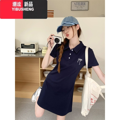 YIBUSHENGpolo领减龄刺绣短袖连衣裙女季新款运动风时尚收腰显瘦小众短裙