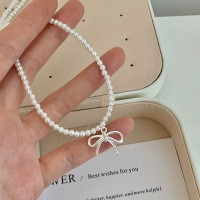 珍珠蝴蝶结吊坠项链女轻奢小众高级感气质颈链2024年新锁骨链送女朋友老婆情人节七夕生日礼物