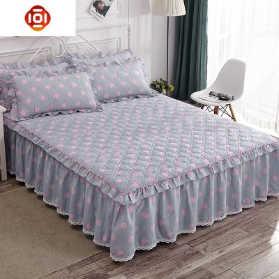 棉夹棉加厚床罩床裙式单件1防滑床套1.8m米1.5棉蕾丝花边三维工匠