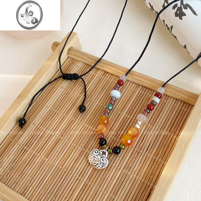 JiMi复古新中式平安锁项链女串珠轻奢小众设计感配饰民族风锁骨链新款
