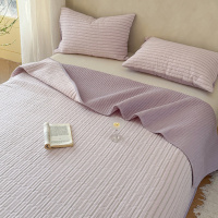 紫色条纹全棉水洗棉床盖单件四季通用纯棉夹棉床单防滑床垫三件套