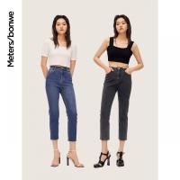 [1件3折价:88.5]美特斯邦威新基本高腰牛仔裤女修身显瘦新款春秋环保九分裤女