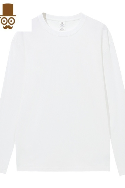 YANXU230G男士长袖t恤秋季男款新疆精梳圆领纯白色宽松打底衫